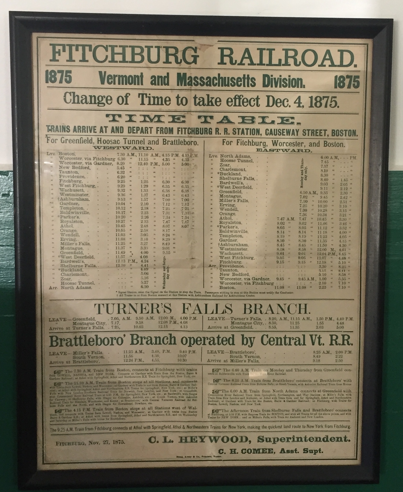 Fitchberg Timetable 1875