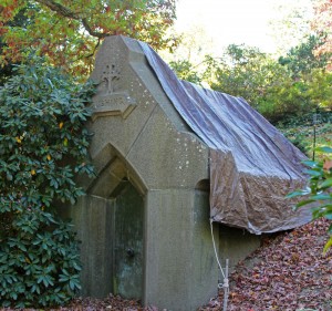 The mausoleum of John Perkins Cushing whose country estate "Bellmont" gave the town its name. The mausoleum is currently under repair.