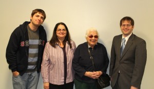 Three generations of the direct descendants of Warren Heustis attended the Belmont Historical Society's program on October 26. From left to right, Andre Pare, Nancy (Heustis) Pare, Carol Heustis, and Emilio E. Mauro, Jr, the president of the Belmont Historical Society